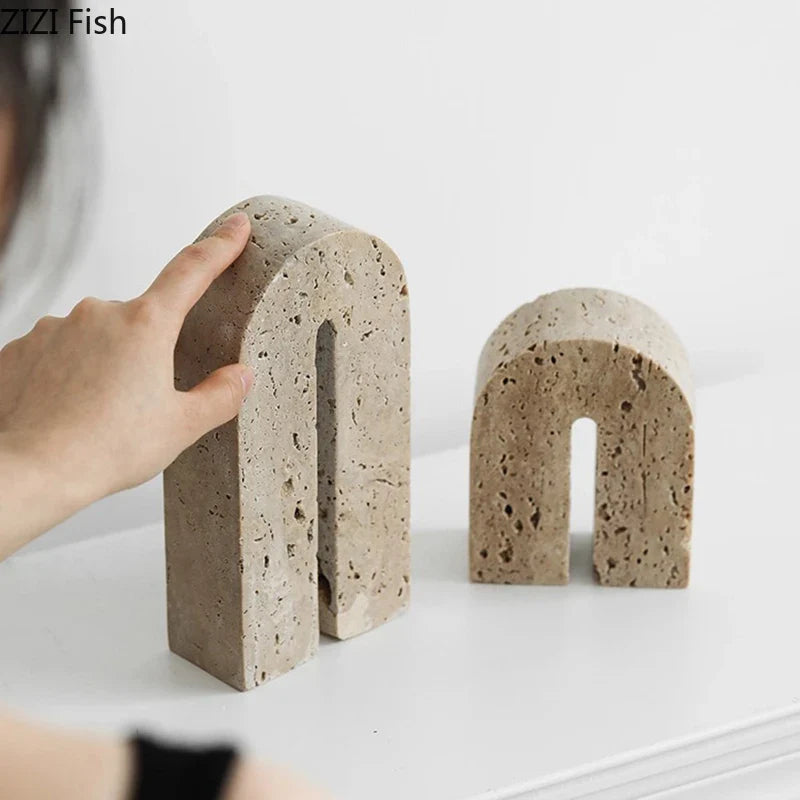 Afralia™ Yellow Travertine Arch Stone Ornaments Desk Decoration Aesthetic Stone Statue