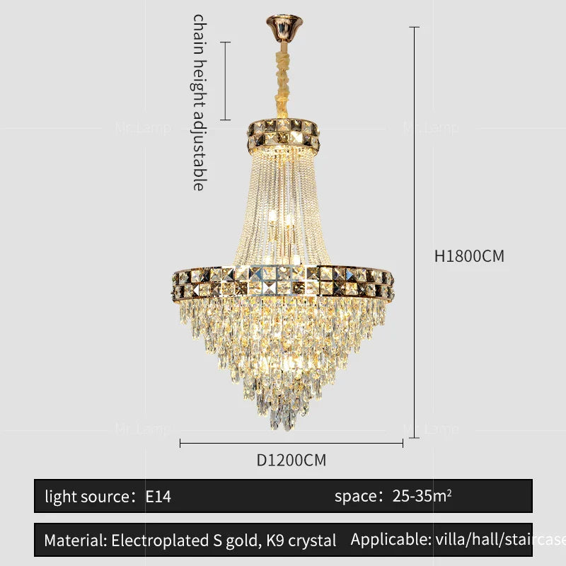 Afralia™ Crystal Chandelier: Smart Dimming Duplex Villa Pendant for Luxe Living Rooms