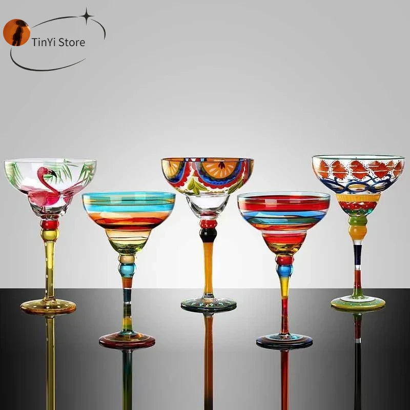 Afralia™ Handmade Colorful Margarita Wine Glasses Set for Home Bar, Wedding Party Drinkware