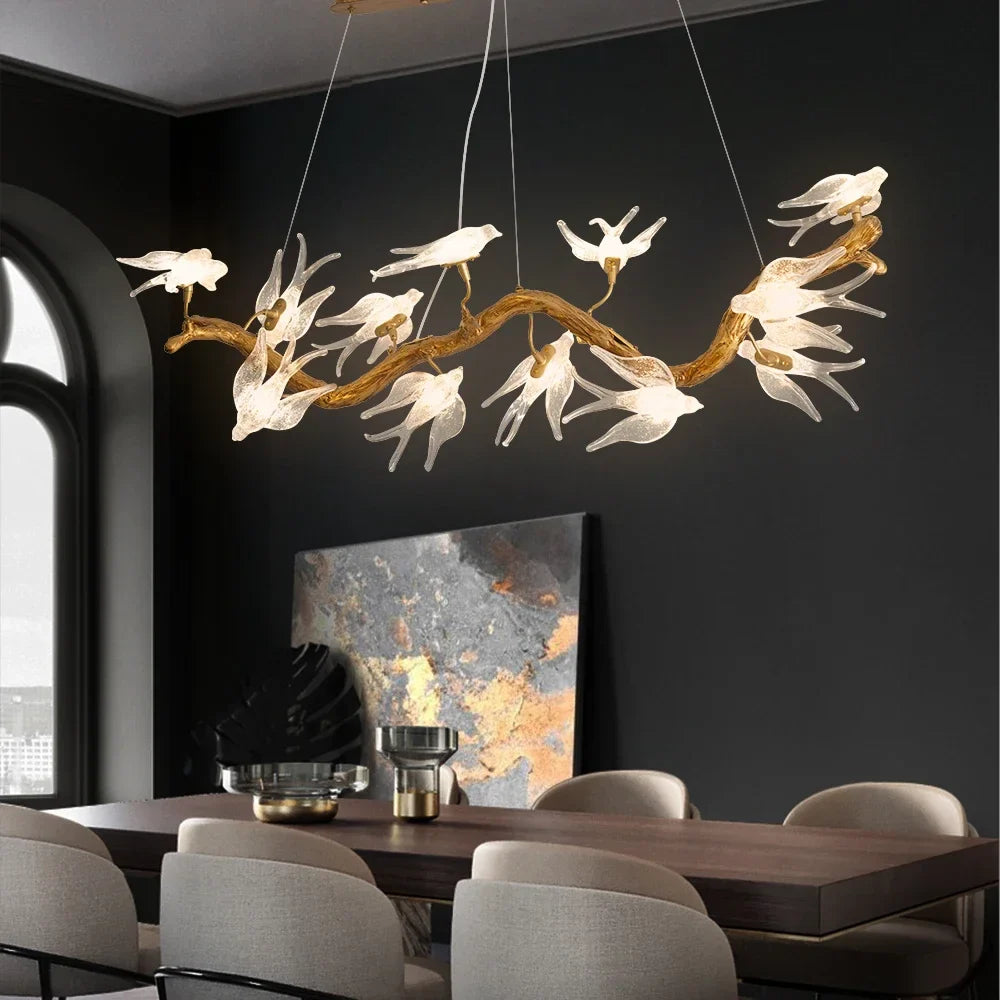 Afralia™ Bird Crystal Glass Branch Chandelier for Living Room, Bedroom, Hotel