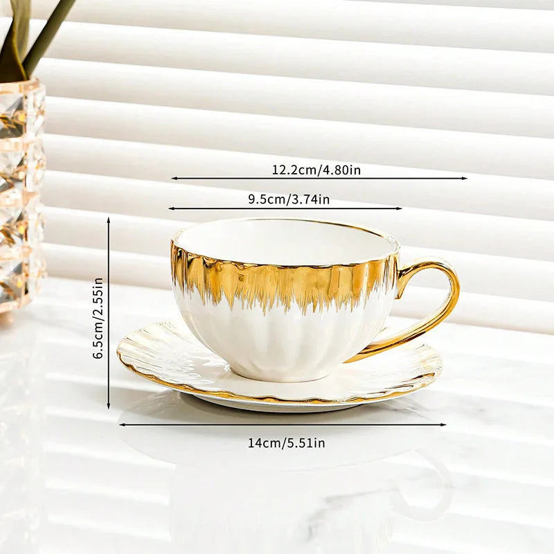 Afralia™ Golden Ceramic Tea Cup Set, Elegant English Afternoon Tea, High Aesthetic Value