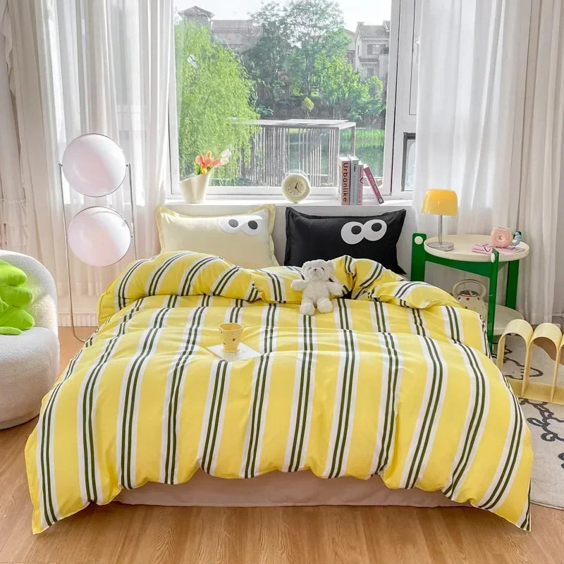Afralia™ Striped Printed Cotton Bedding Set for Twin/Double Size Beds