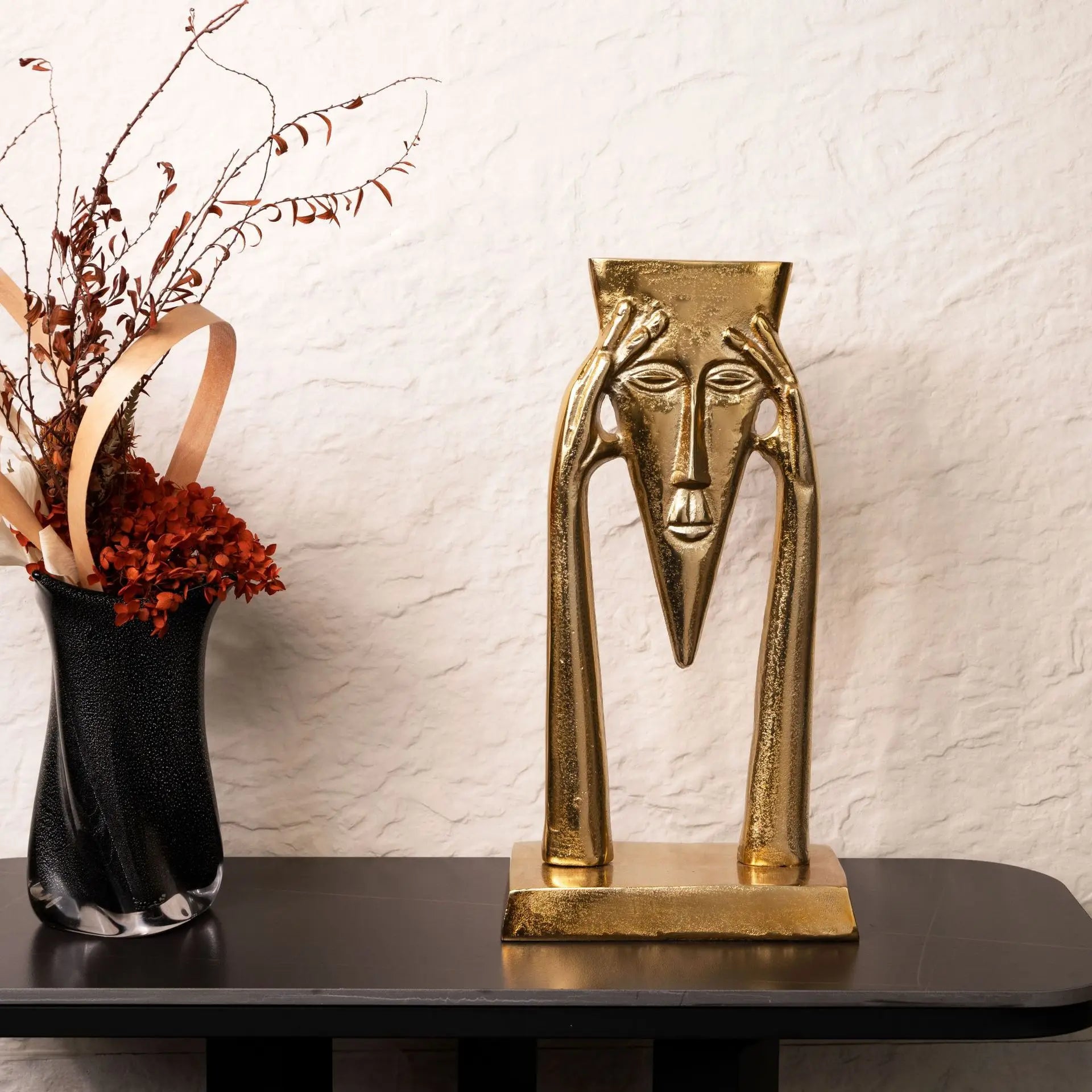 Afralia™ Golden Masked Figure Sculpture: Abstract Geometric Portrait Home Decor Figurine