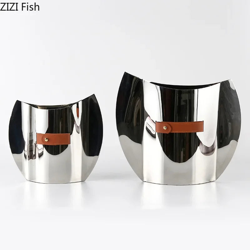 Afralia™ Silver Geometric Metal Vase for Stylish Flowers Arrangement and Room Decor