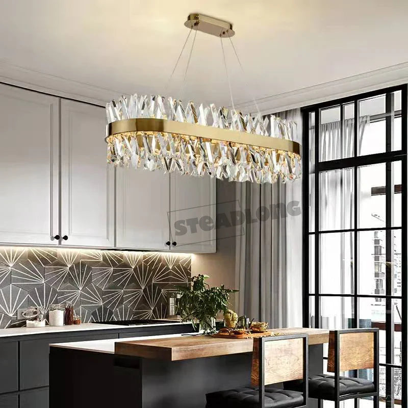 Afralia™ Crystal Pendant Light: Dimmable Semi Round LED Hanging Lamp for Living Room