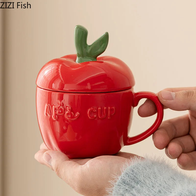 Afralia™ Apple Fruit Ceramic Mug for Kids Breakfast, Festivals, Birthday Gift