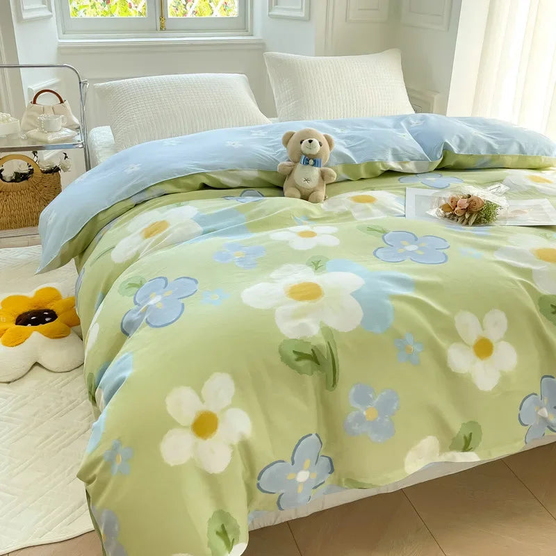 Afralia™ Cotton Duvet Cover 240x220 King Size Flowers Design Comforter Cover