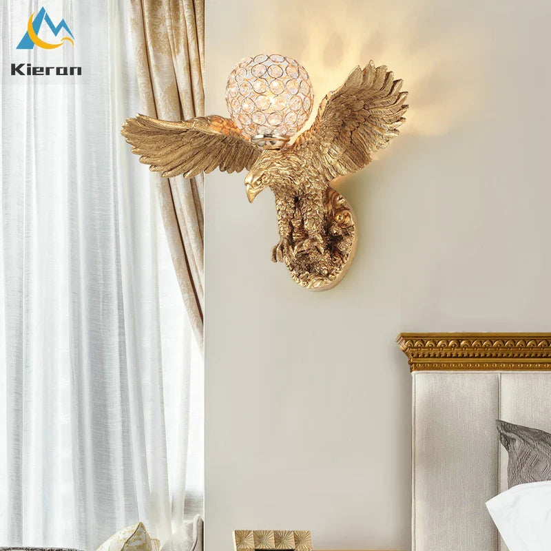 Afralia™ Crystal Eagle LED Wall Lamp for Bedroom, Study, Living Room, Hotel, Dining Room