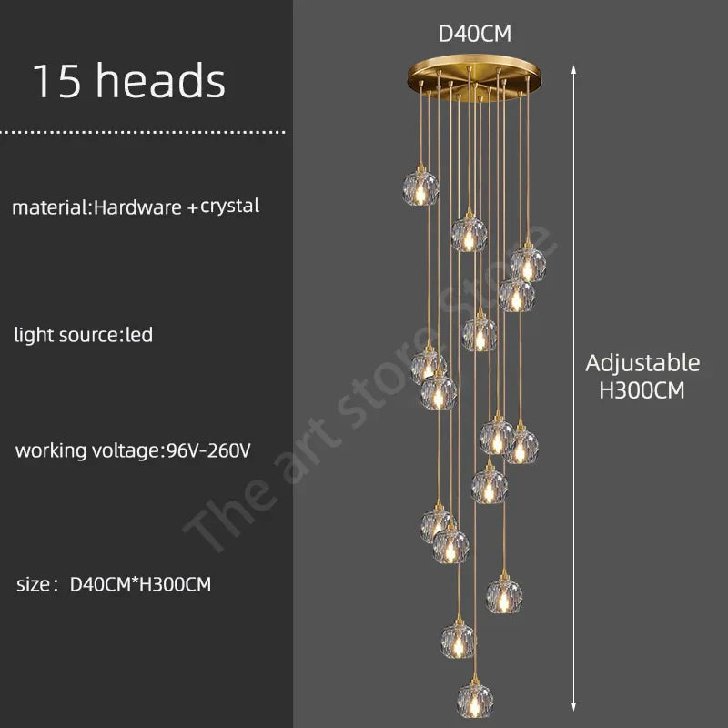 Afralia™ Crystal Stainless Steel Staircase LED Chandelier for Modern Luxury Interiors
