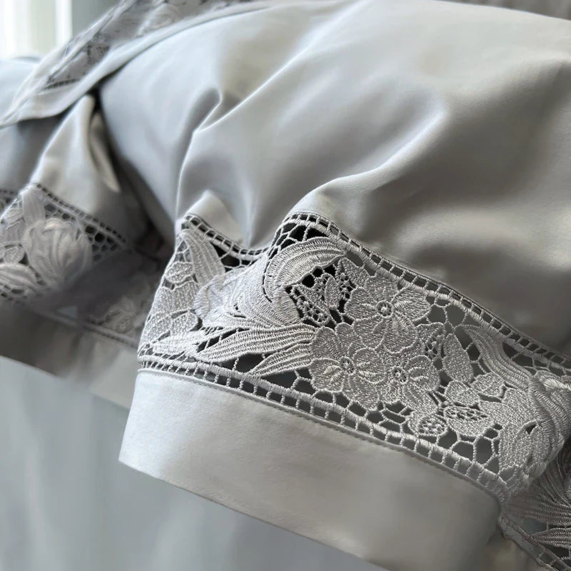 Afralia™ Luxe 1500TC Egyptian Cotton Lace Wide Edge Bedding Set: Duvet Cover, Sheet, Pillowcases