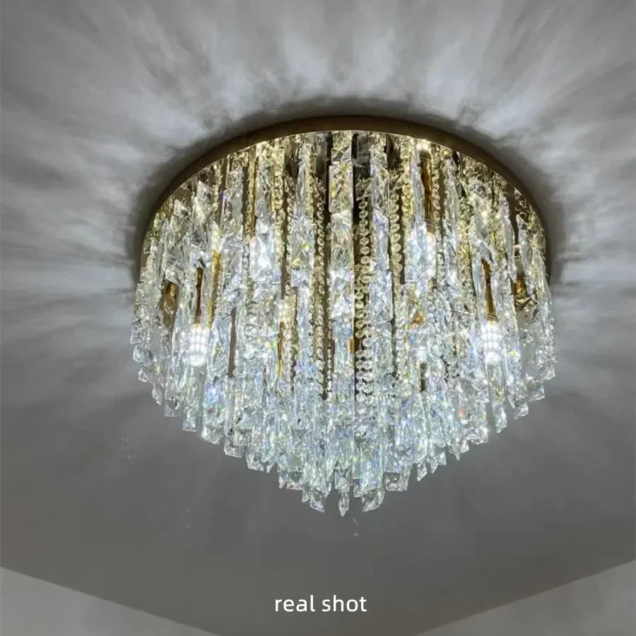 Afralia™ Crystal Steel LED Ceiling Chandelier, Modern Art Deco Lighting Fixture