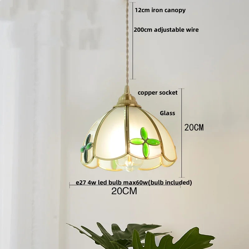 Afralia™ Tiffany Glass LED Pendant Walnut Wood Dining Room Light