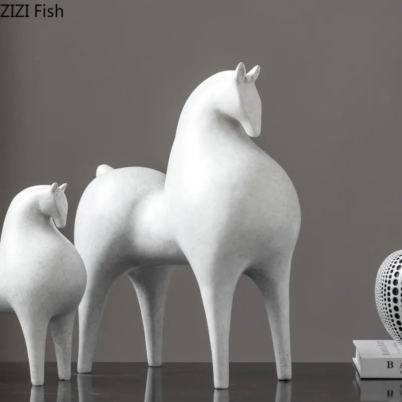 Afralia™ Modern White Horse Resin Sculpture Desk Ornament Minimalist Statue Aesthetic Decor