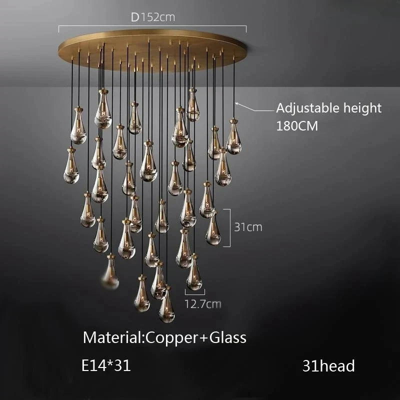 Afralia™ Waterdrop Glass Pendant Light: Modern LED, Lobby Accent for Home, Hotel, Staircase Decor