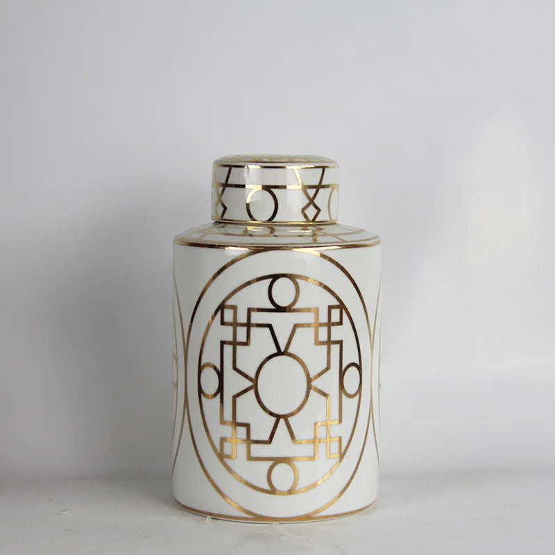 Afralia™ Gold Grain Ceramic Cylinder Storage Jar Vintage Vase Tissue Box Ornaments