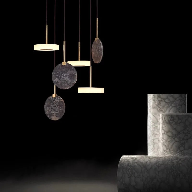 Afralia™ Deco Wood & Marble LED Chandelier for Dinning Room