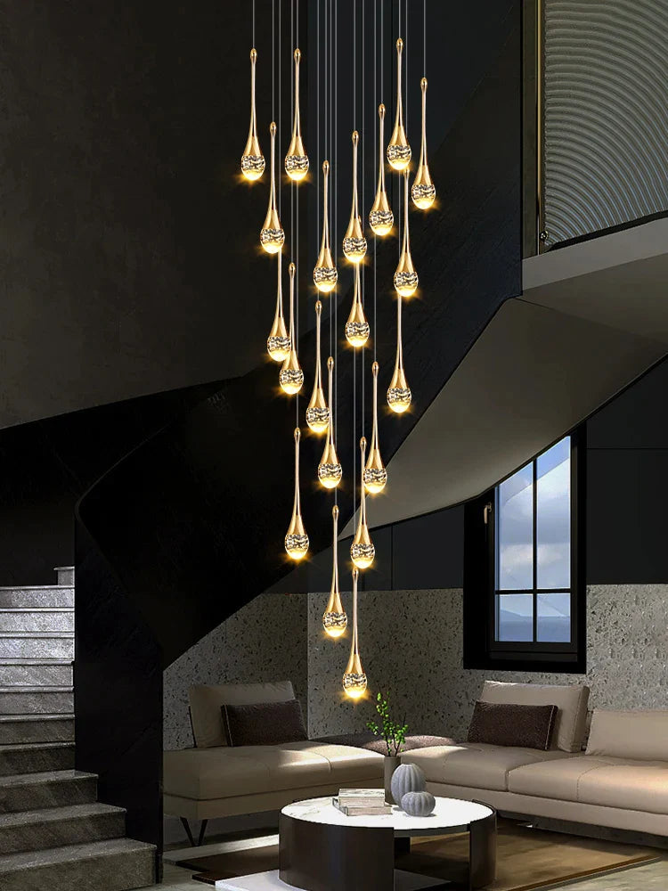 Afralia™ Modern Crystal Villa Staircase Chandelier for Living Room Hotel Kitchen Loft Apartment