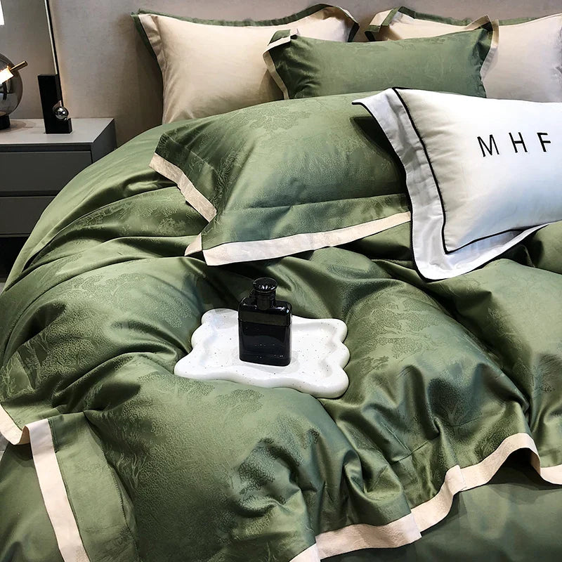 Afralia™ Luxury Egyptian Cotton Satin Jacquard Bedding Set with Ink Painting Design