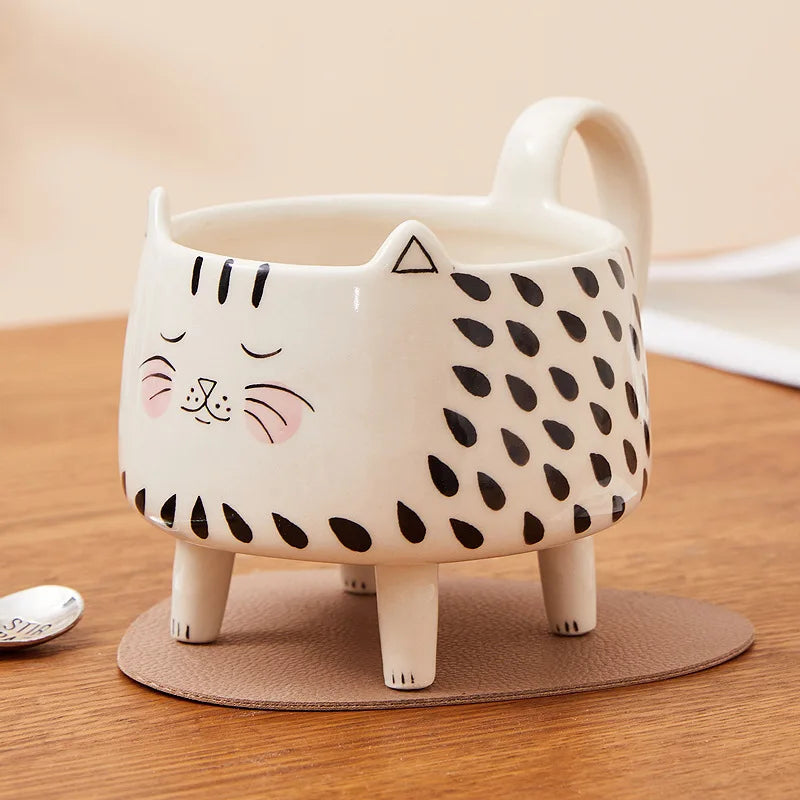 Afralia™ Meow Cat Ceramic Coffee Mug - Cute Cat Design for Women and Girls