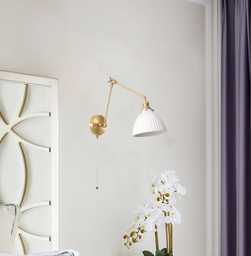 Afralia™ Ceramic LED Wall Lamp, Pull Chain Switch, Nordic Copper, Small Size