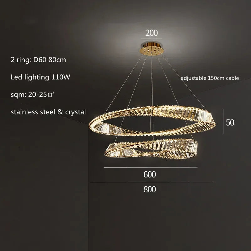 Afralia™ Luxury Gold Crystal Pendant Lights Dimmable LED Modern Living Room Fixture