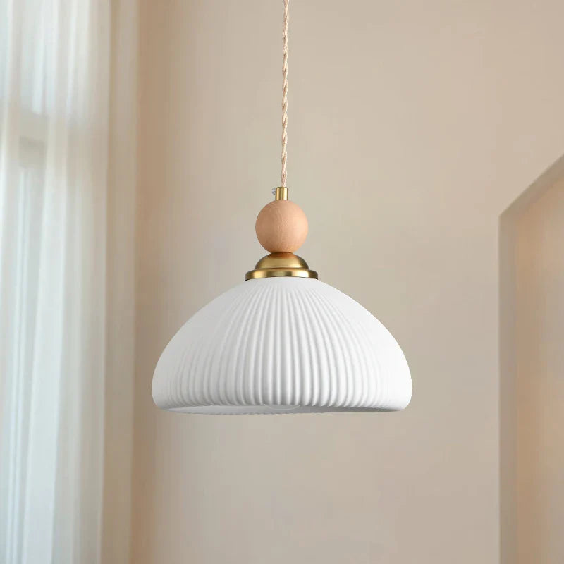 Afralia™ White Ceramic LED Pendant Lamp Copper Modern Wood Nordic Hanging Lights