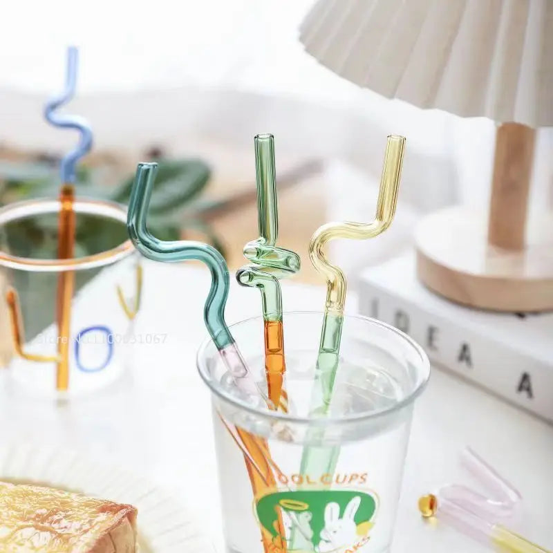 Afralia™ Reusable Glass Twist Straws: Heat-Resistant, Long Stem for Milk Tea, Drinks