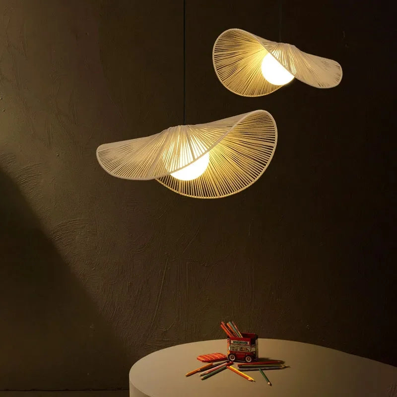 Afralia™ Cotton Rope Hat Pendant Lights Vintage Nordic Chandelier for Cafe & Bedroom