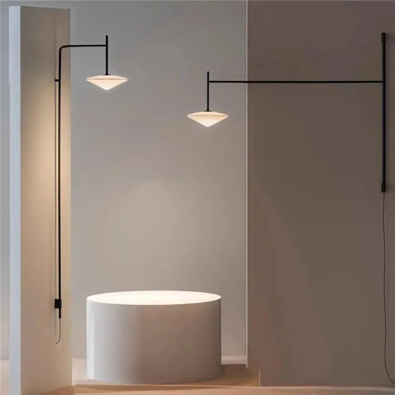 Afralia™ LED Glass Art Wall Lamp with Long Rocker Arm for Living Room and Studio