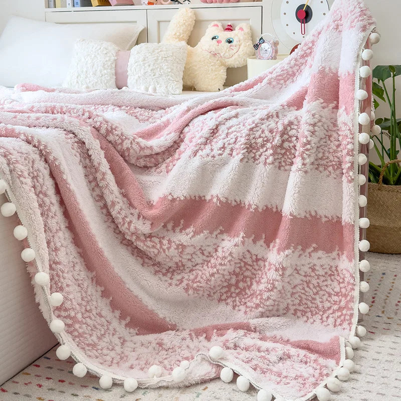 Afralia™ Nordic Velvet Sofa Blanket with Fur Balls for Summer and Autumn