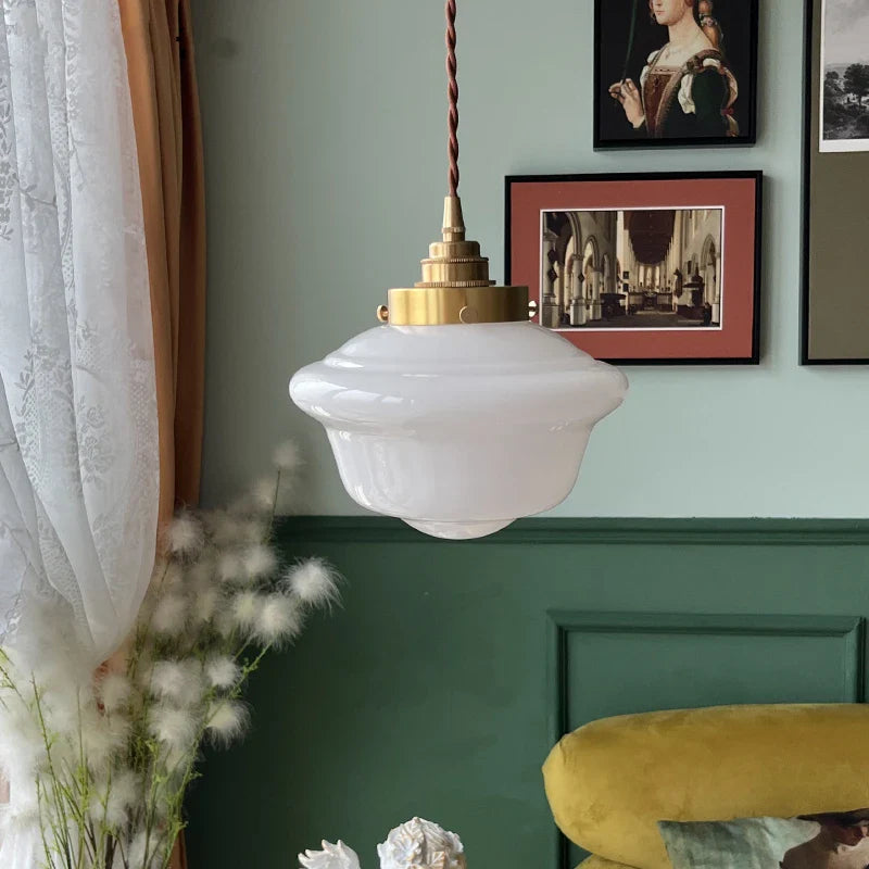 Afralia™ Milky White Glass LED Pendant Light: Copper Socket, Nordic Design for Home and Restaurant