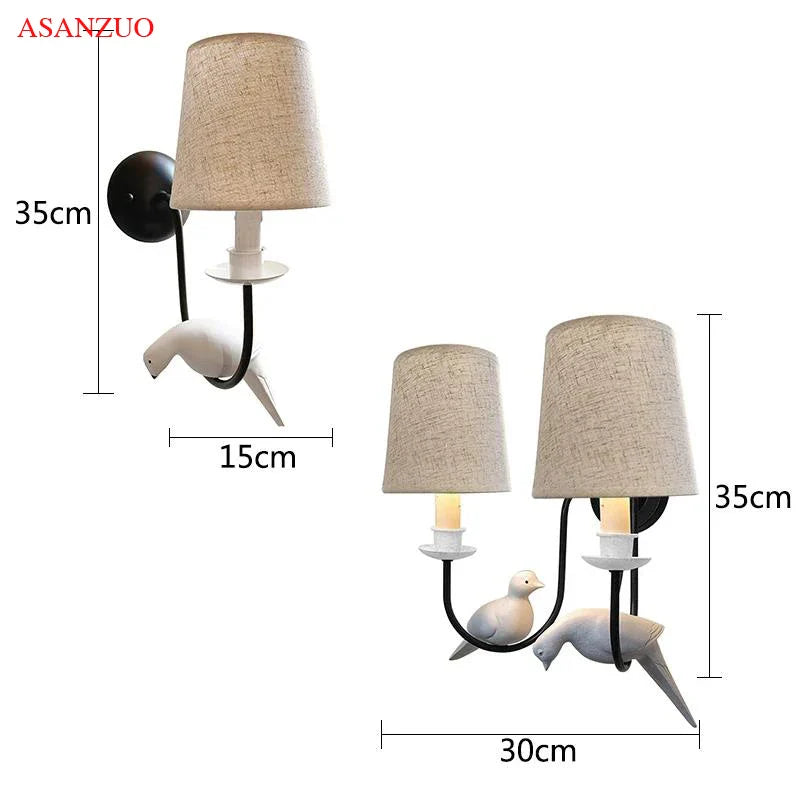 Afralia™ Nordic Iron Bird Wall Lamp with Cloth Lampshade and LED Light