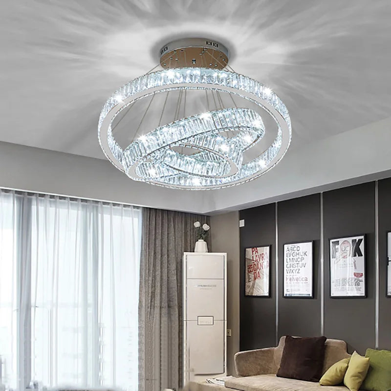 Afralia™ Modern Rings Crystal Chandelier for Large Staircase, Living Room, and Lobby