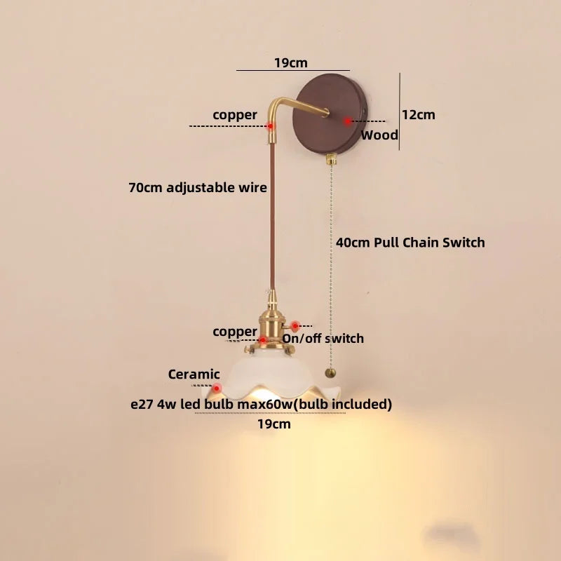 Afralia™ Ceramic Wood LED Wall Sconce, Modern Adjustable Nordic Lamparas De Pared for Bedroom