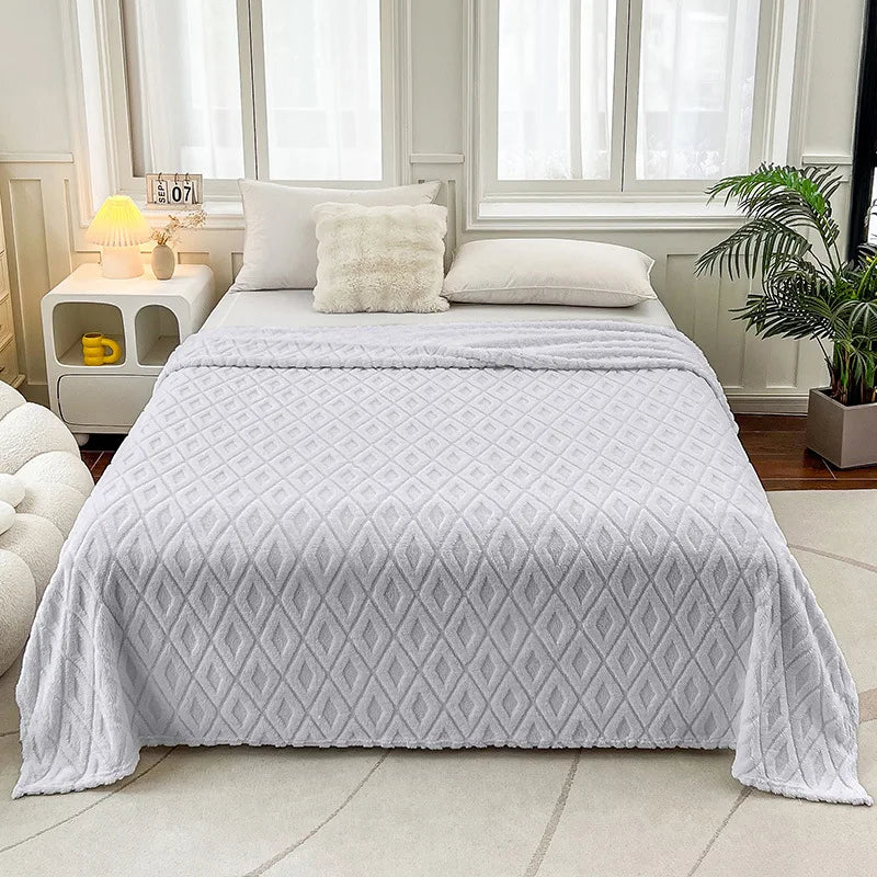 Afralia™ Diamond Jacquard Coral Fleece Blanket for All Seasons