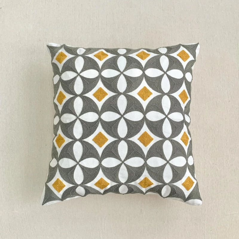 Geometric Embroidery Pillow Case 45x45cm Grey Yellow Blue Zigzag Afralia™ Home Decor