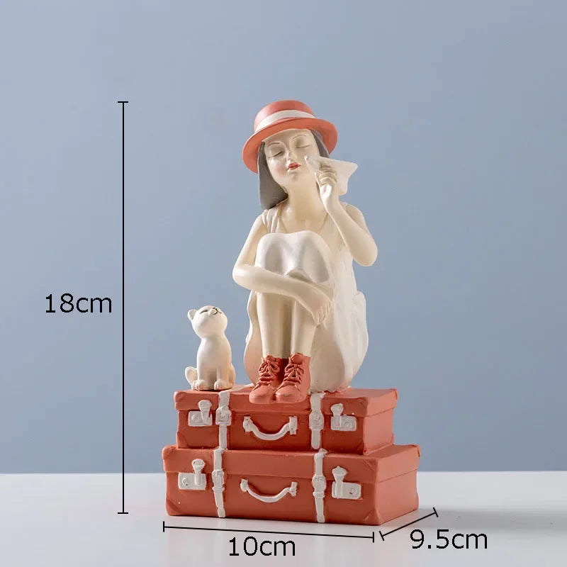 Afralia™ Modern Girl Resin Statue Decor Figure Sculpture Home Ornament