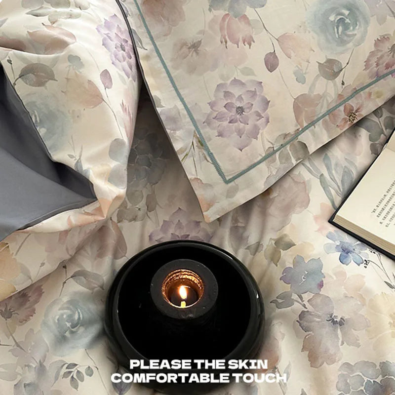 Afralia™ Satin Flower Fitted Sheet Set - Luxury 100% Cotton Print Bedding Set