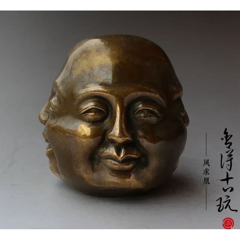 Afralia™ Bronze Four Faces Buddha Head Statue - Emotive Life-like Artwork