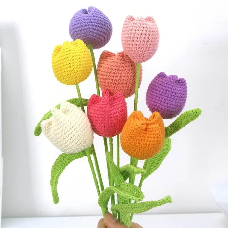 Afralia™ Handmade Knitted Crochet Tulips for Home Decor - Set of 1