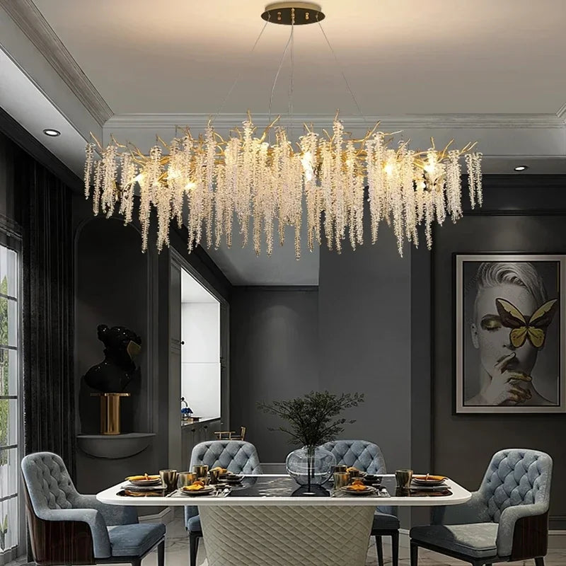 Afralia™ Crystal Tassel Chandelier: Luxury LED Pendant Lights for Living Room, Hall & Restaurant