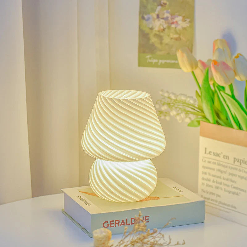 Afralia™ Striped Mushroom LED Table Lamp for Bedroom Decor