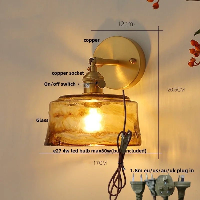 Afralia™ Amber Vintage LED Wall Light Fixture Up Down Rotate Pull Chain Switch