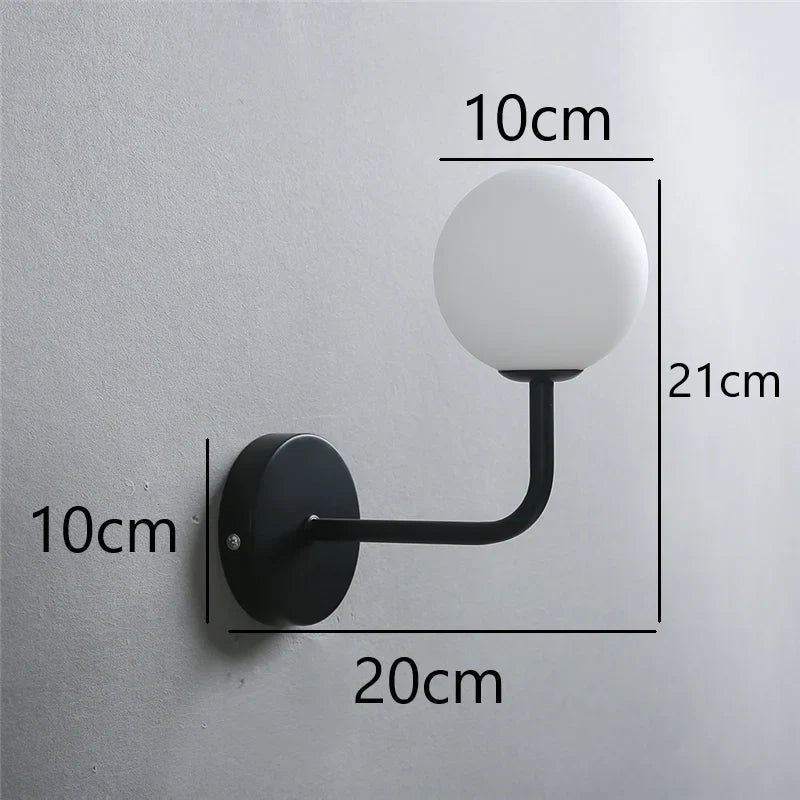Afralia™ Nordic Glass Ball Metal Bend Wall Lamp for Living Room, Bedroom - Gold/Black