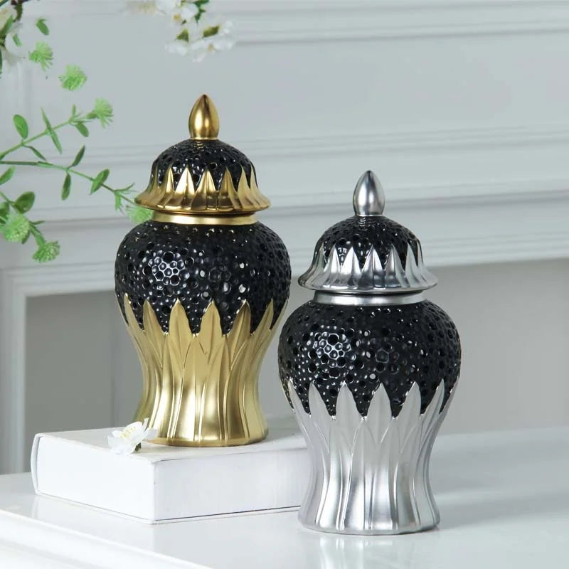 Afralia™ Elegant Golden Porcelain Jar for Home Decoration and Storage