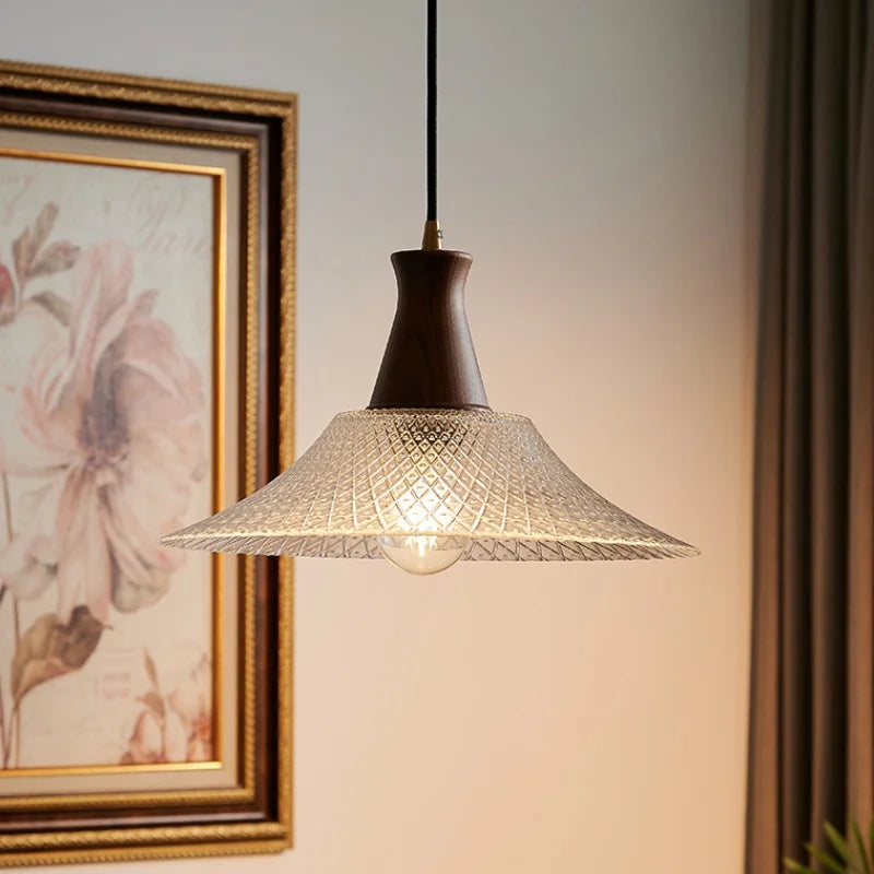 Afralia™ Modern Wood Glass LED Pendant Lamp for Living Room, Bedroom & Kitchen