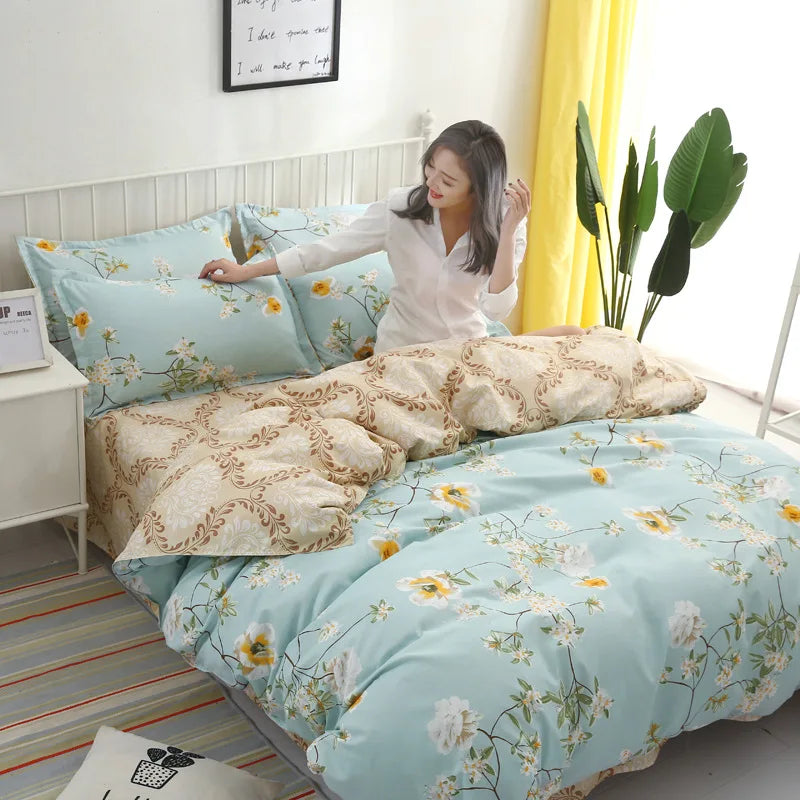 Afralia™ Cartoon Lattice Floral Geometric Pattern Bedding Set