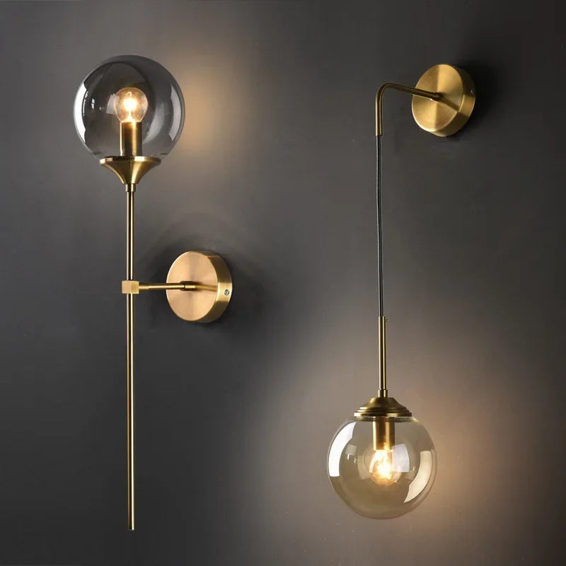 Afralia™ Golden Round Glass Wall Sconce: Modern Nordic Lighting Fixture for Home Decor