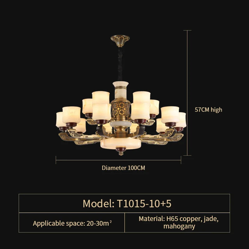Afralia™ Luxury Copper Marble Chandelier for Living Room in New Chinese Style