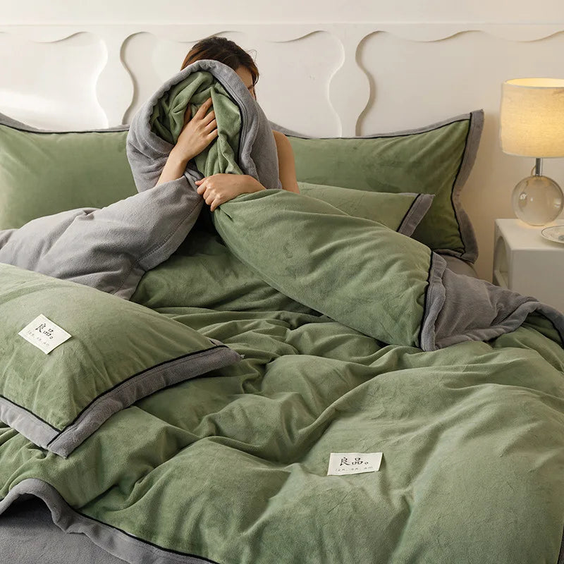 Afralia™ Winter Plush Milk Velvet Duvet Cover, Cozy Solid Warm Quilt for Adult Bedding